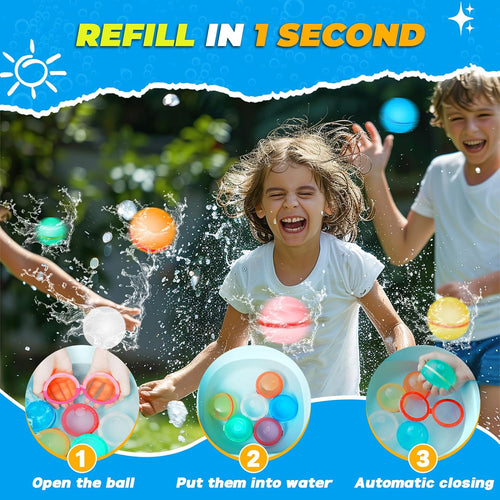 12 PCS Reusable Water Balloons, Refillable Magnetic Water Balls for Outdoor Games, Self Sealing Water Splash Bomb Quick Fill for